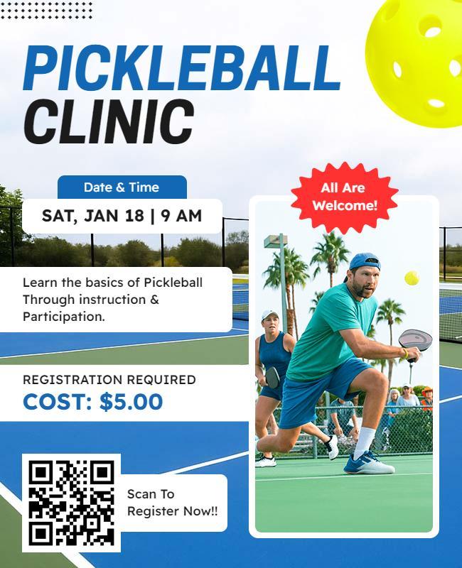 Pickleball Instructional Clinic Participation Flyer Template