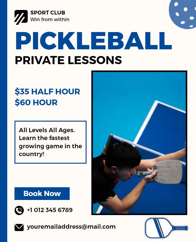 Pickleball Private Lessons Promotional Flyer Template