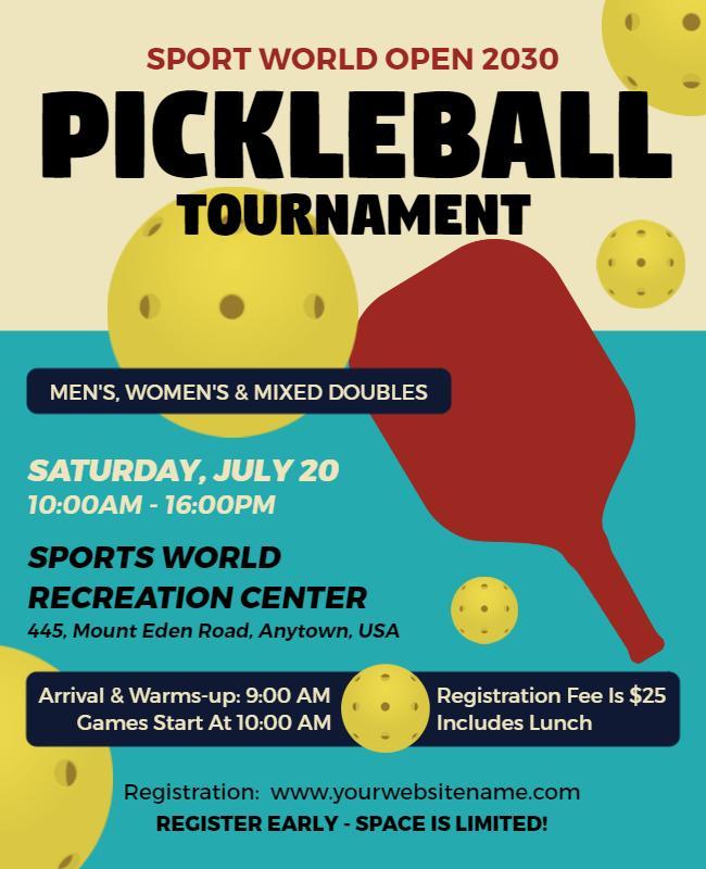 Pickleball Tournament Event Announcement Flyer Template