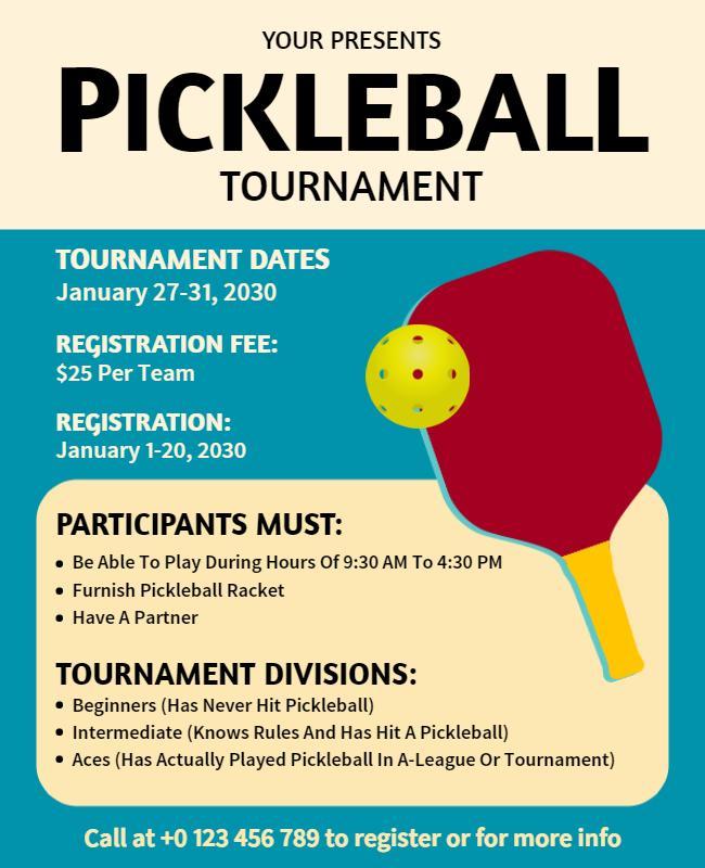 Pickleball Tournament Event Details Flyer Template