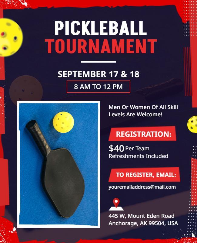 Dynamic Colorful Pickleball Tournament Announcement Flyer Template