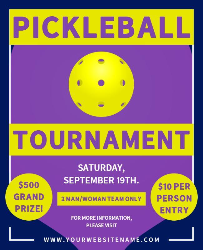 Vibrant Purple Pickleball Tournament Announcement Flyer Template