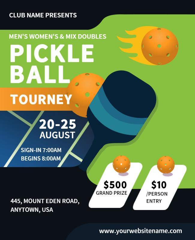 Vibrant Green Pickleball Tournament Flyers Template