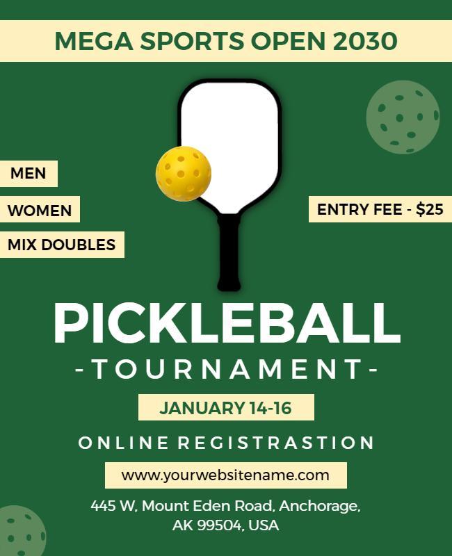 Vibrant Green Pickleball Tournament Registration Flyer Template