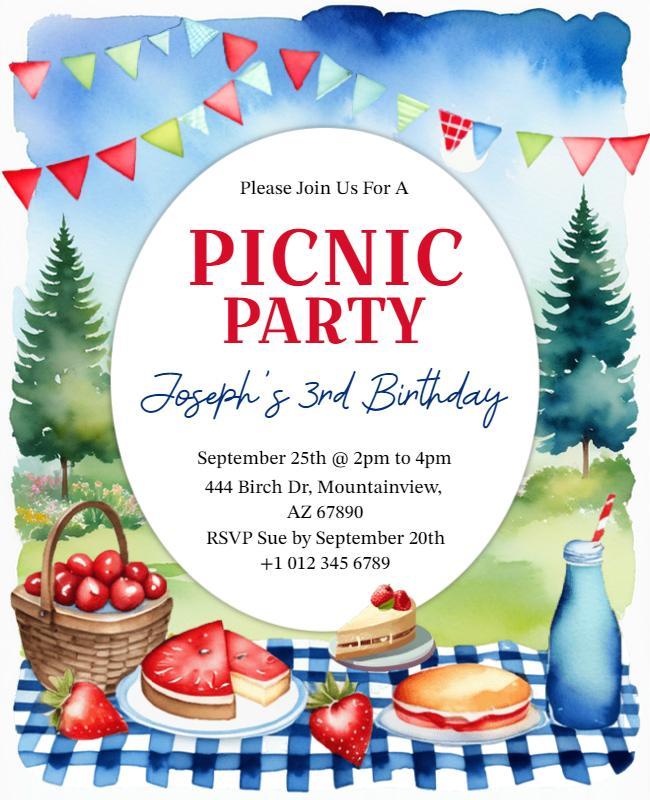 Picnic Birthday Party Celebration Flyer Template