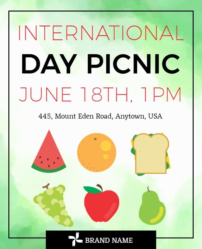 Colorful Food-Themed International Day Picnic Flyer Template