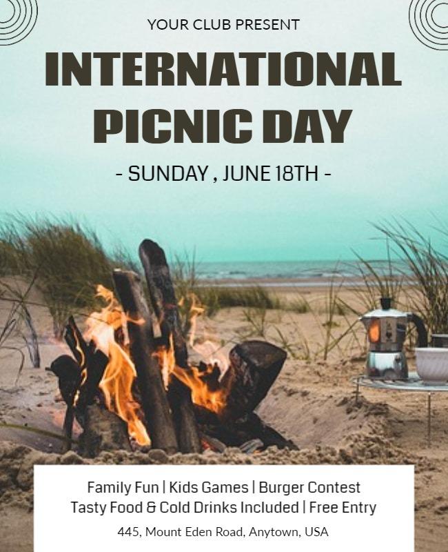 Beach-Themed International Picnic Day Celebration Flyer Template