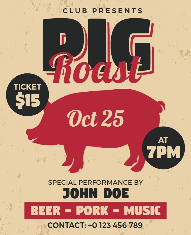 Rustic Red Pig Roast Food Fest Flyer Template