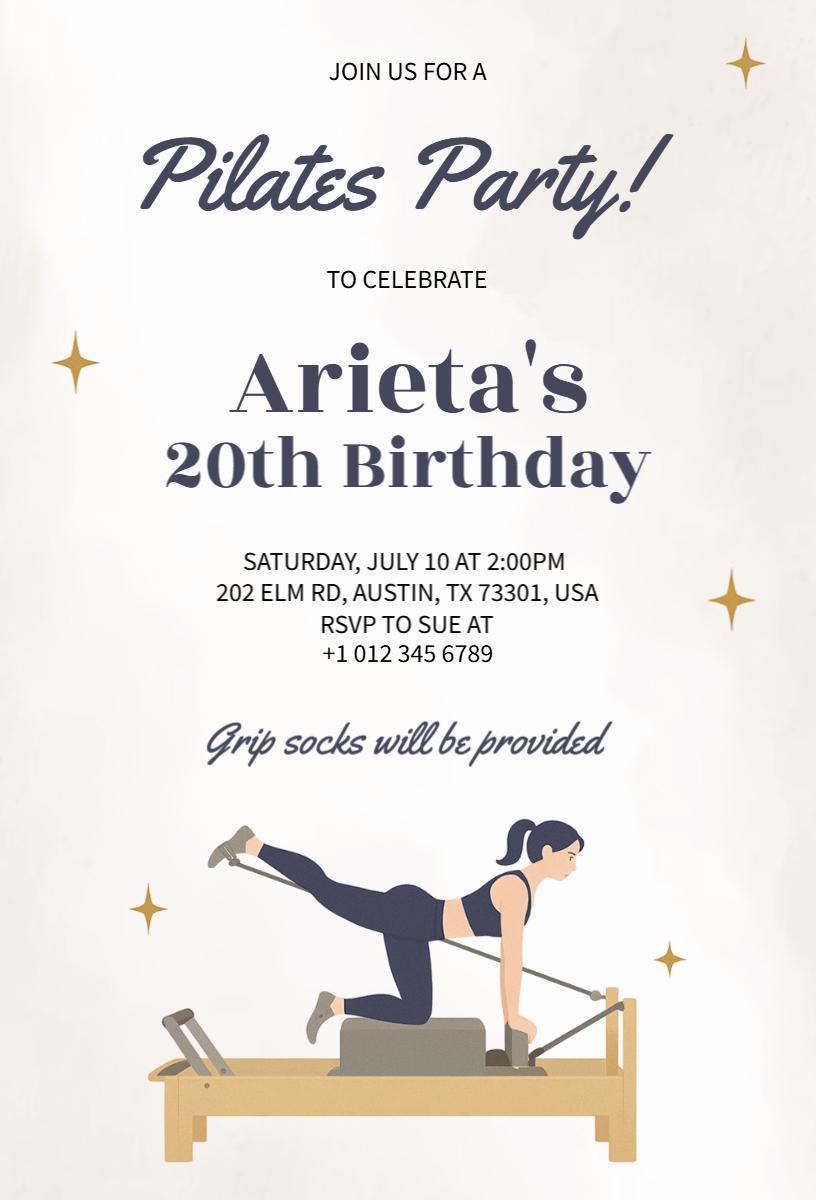 Pilates Party Active 20th Birthday Celebration Invitation Template