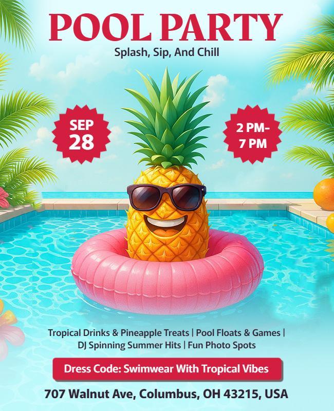 Pineapple Themed Pool Party Event Flyer Template