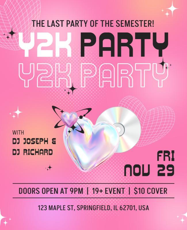 Pink Aesthetic Y2k Party Flyer Template