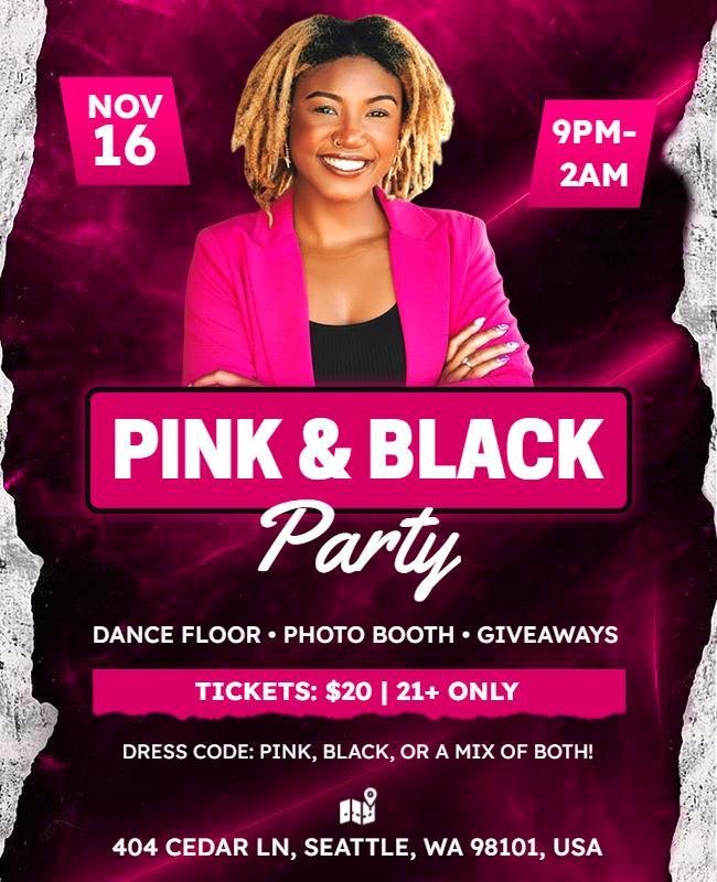 Pink and Black Themed Party Flyer Template