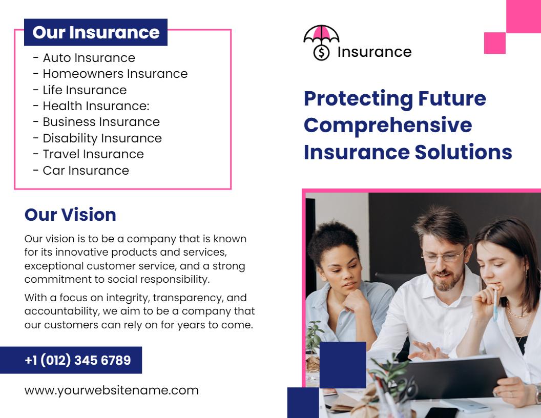 Pink and Blue Comprehensive Insurance Solutions Brochure Template