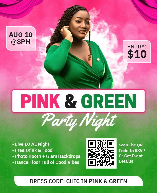 Pink and Green Themed Party Night Flyer Template