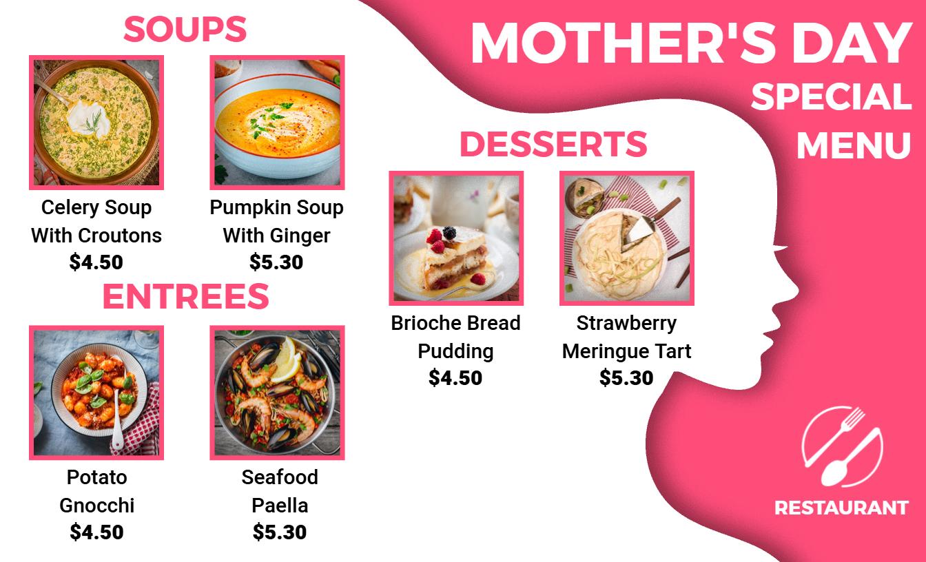 Pink and White Mother's Day Special Menu Template