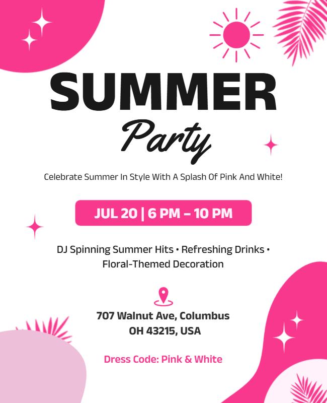 Pink and White Themed Summer Party Flyer Template
