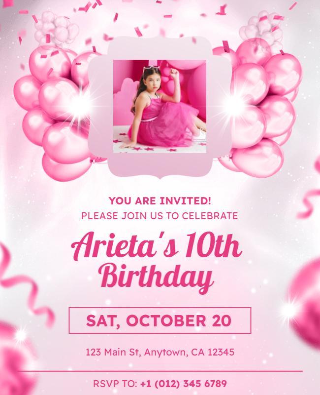 Pink Balloon Birthday Celebration Flyer Template