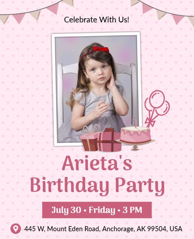 Pink Birthday Party Flyer Template