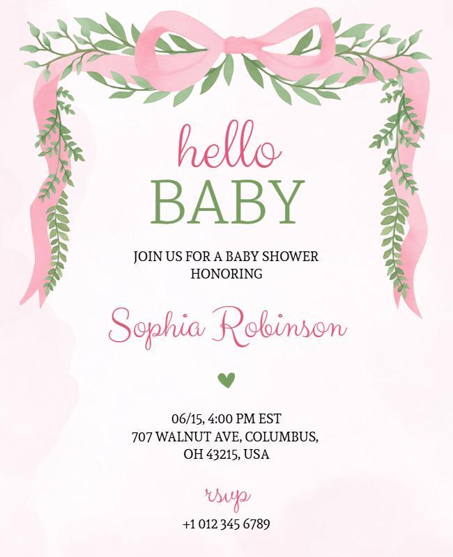 Pink Bow Girl Baby Shower Invitation Flyer Template
