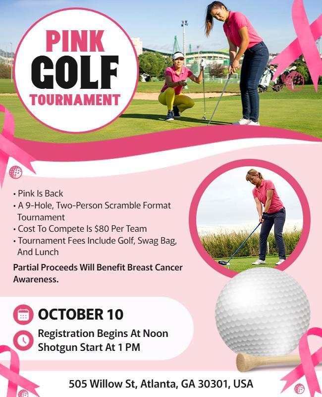 Pink Charity Golf Tournament Awareness Event Flyer Template