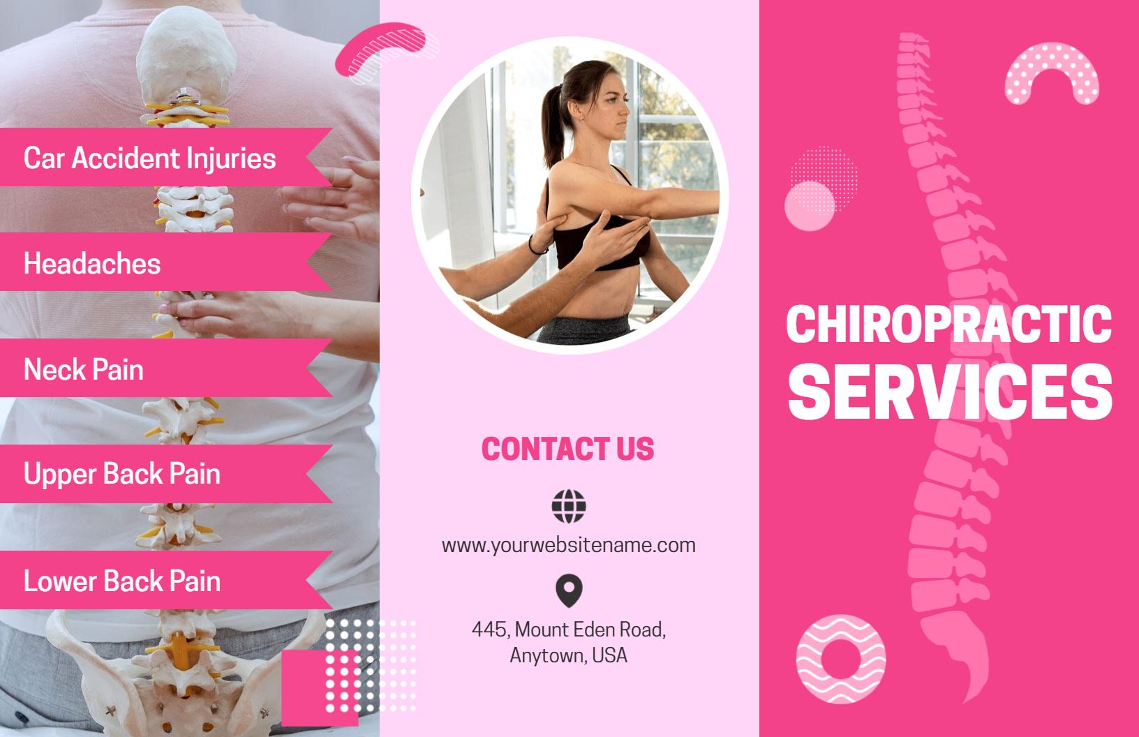 Pink Chiropractic Pain Relief and Services Brochure Template