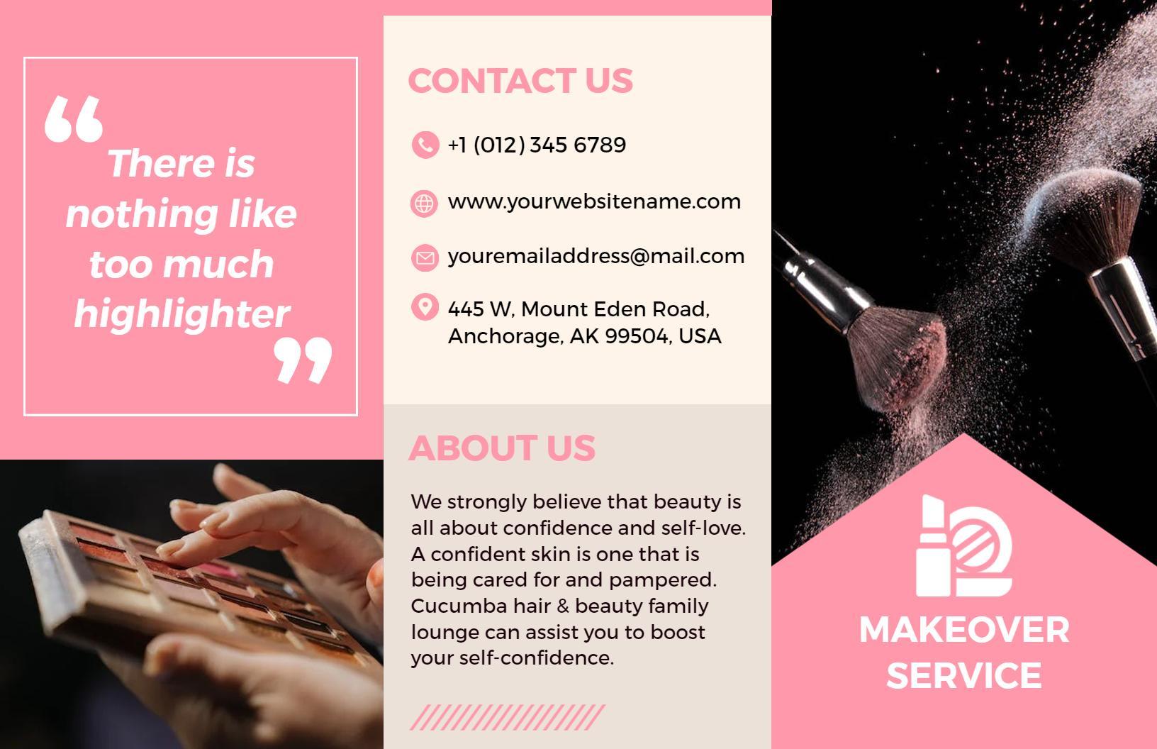 Pink Elegant Beauty Salon Makeup and Services Brochure Template