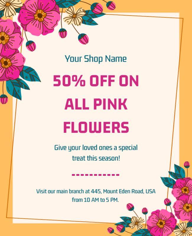 Pink Flowers Discount Flyer Template