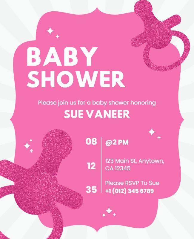 Pink Glitter Baby Shower Invitation Flyer Template