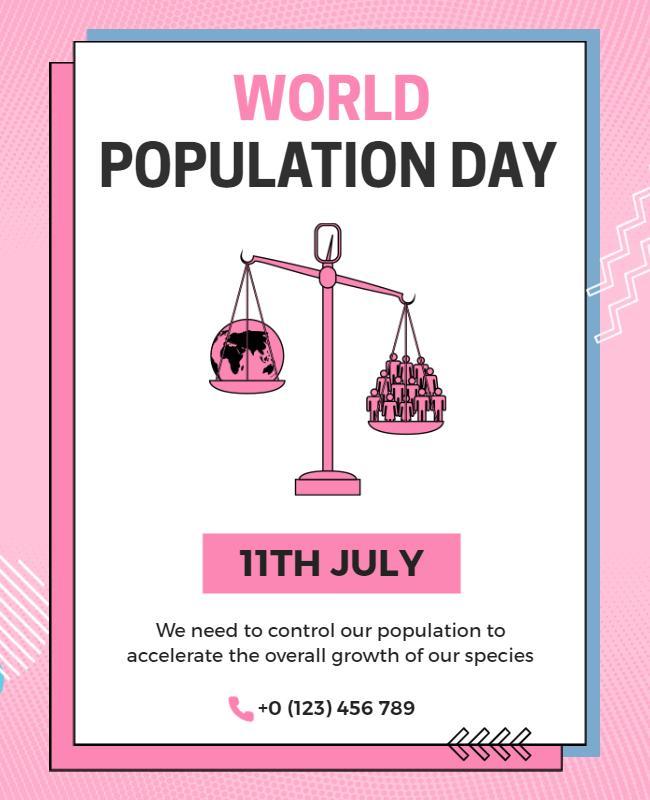 Pink Minimalist World Population Day Awareness Poster Template