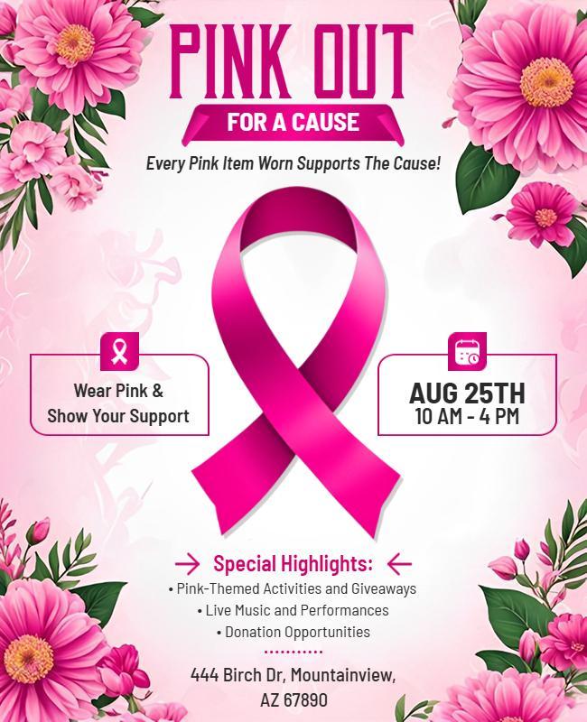 Pink Out Breast Cancer Fundraising Event Flyer Template