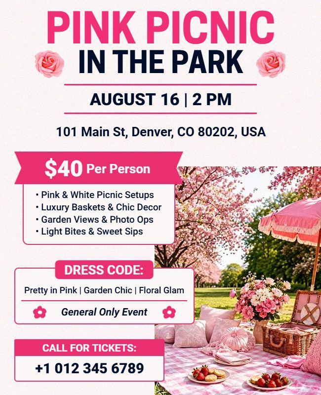 Pink Picnic in the Park Event Flyer Template