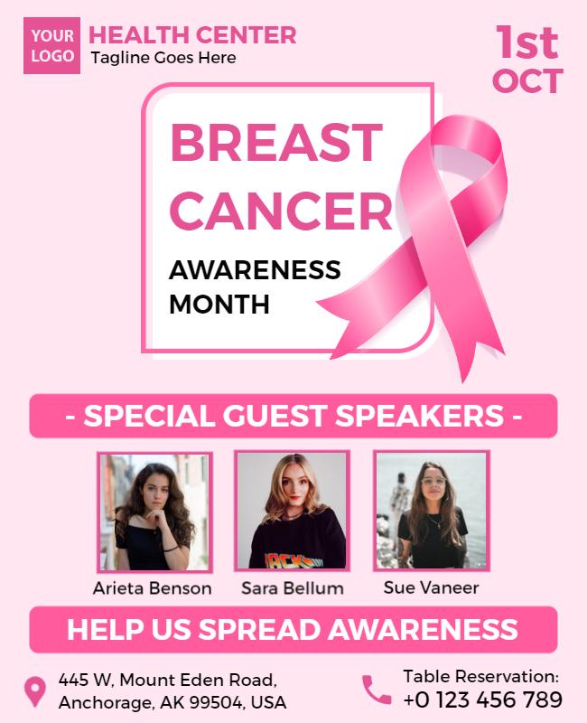 Pink Ribbon Breast Cancer Awareness Month Poster Template