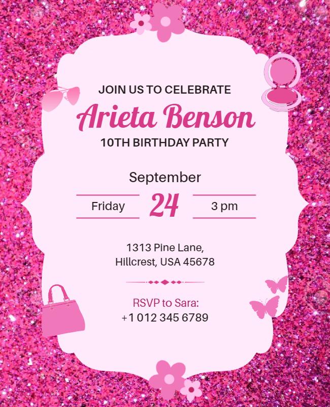 Pink Themed Birthday Party Invitation Flyer Template