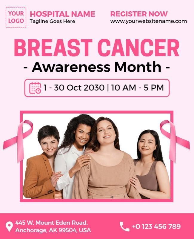 Pink Themed Breast Cancer Awareness Month Event Poster Template