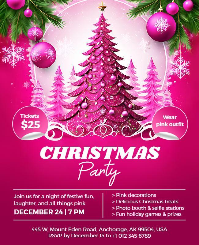 Pink Themed Christmas Party Celebration Flyer Template