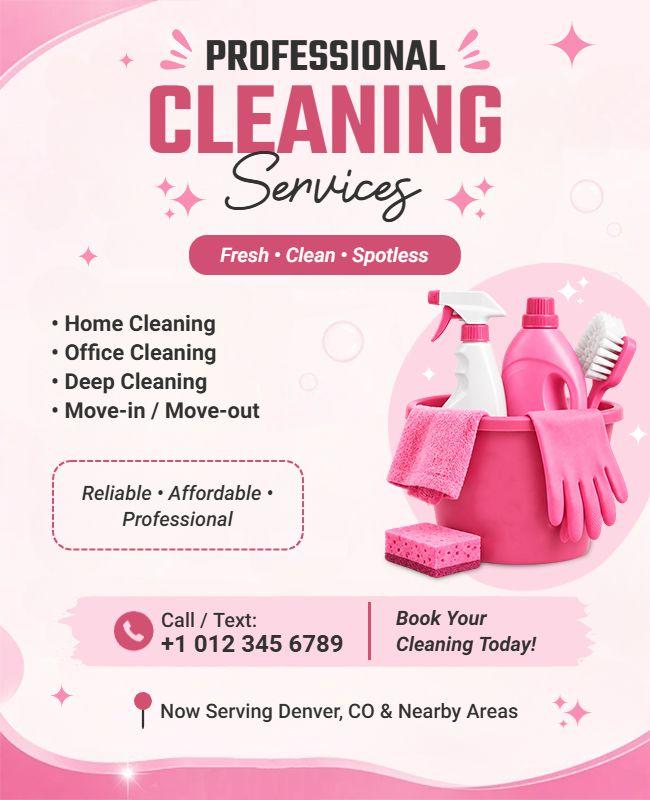 Pink Themed Professional Cleaning Services Promotion Flyer Template