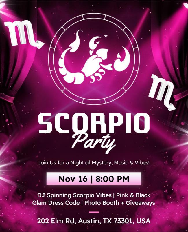 Pink Themed Scorpio Party Event Flyer Template