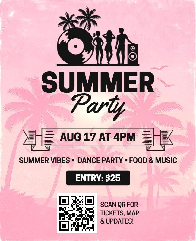 Pink Themed Summer Party Flyer Template