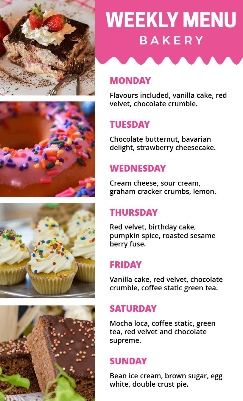 Pink-Themed Sweet Treats Weekly Menu Template