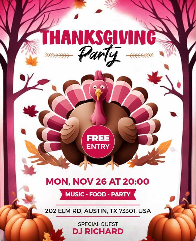 Festive Thanksgiving Turkey Celebration Party Flyer Template