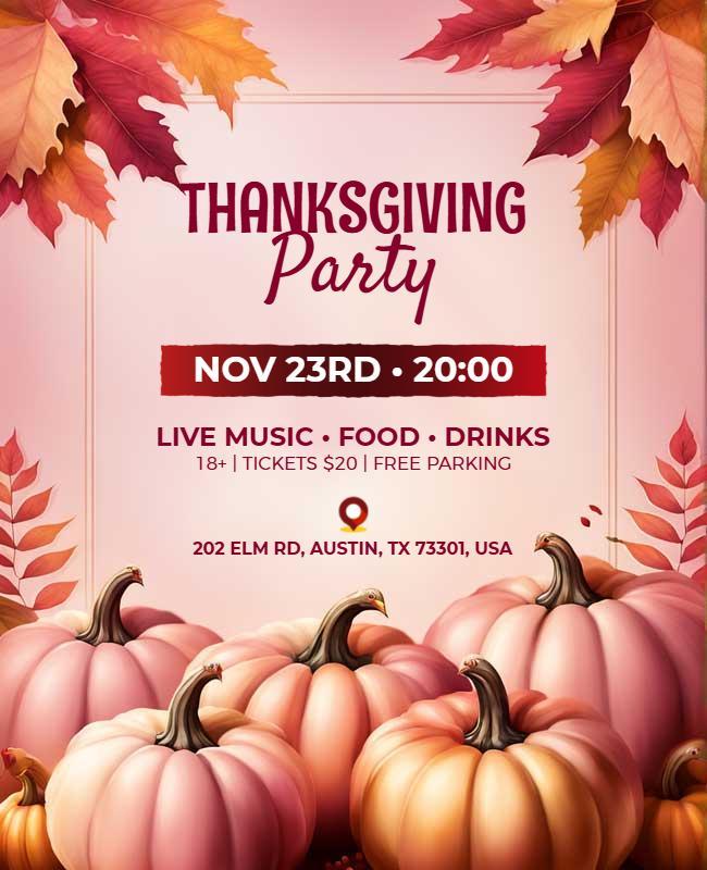 Pink Themed Thanksgiving Party Flyer Template