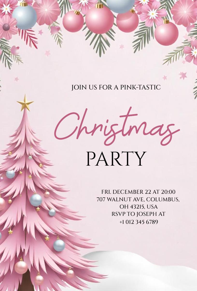 Pink Tropical Christmas Party Celebration Invitation Template