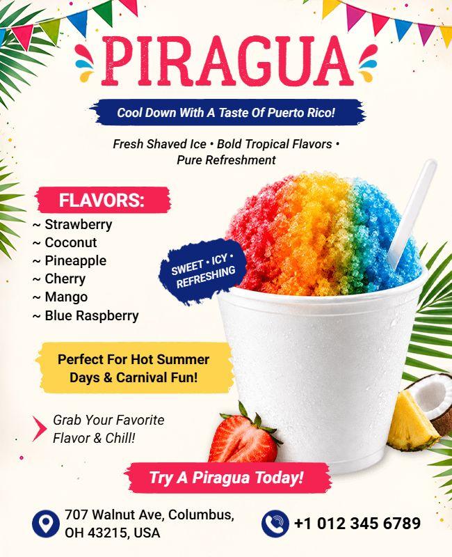 Piragua Rican Shaved Ice Dessert Promotion Flyer Template