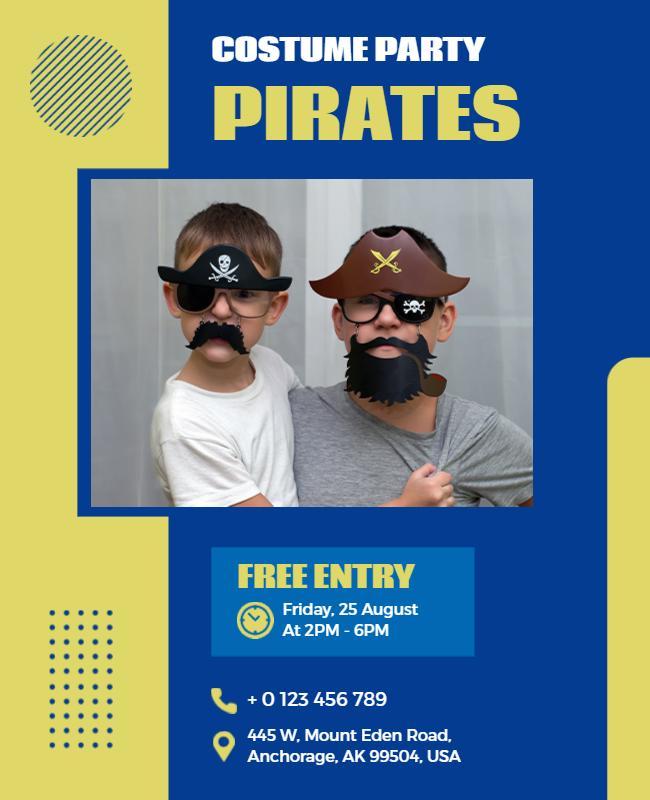 Playful Pirate Costume Party with Blue and Yellow Flyer Template