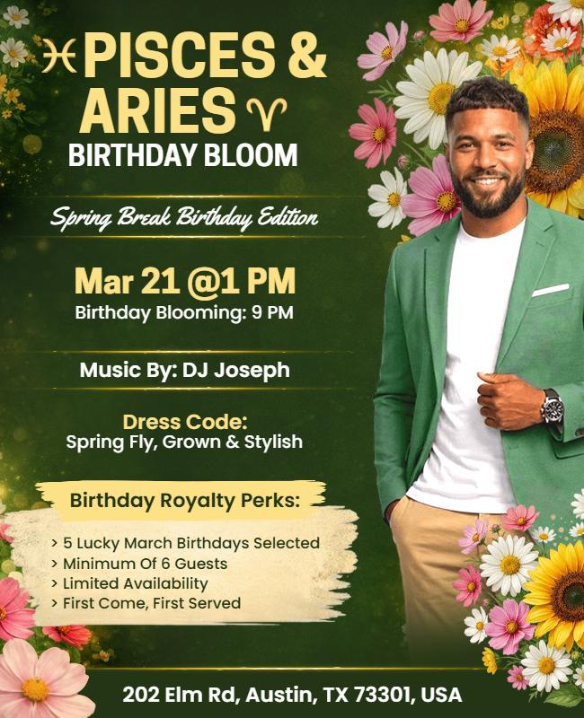 Pisces and Aries Birthday Celebration Flyer Template