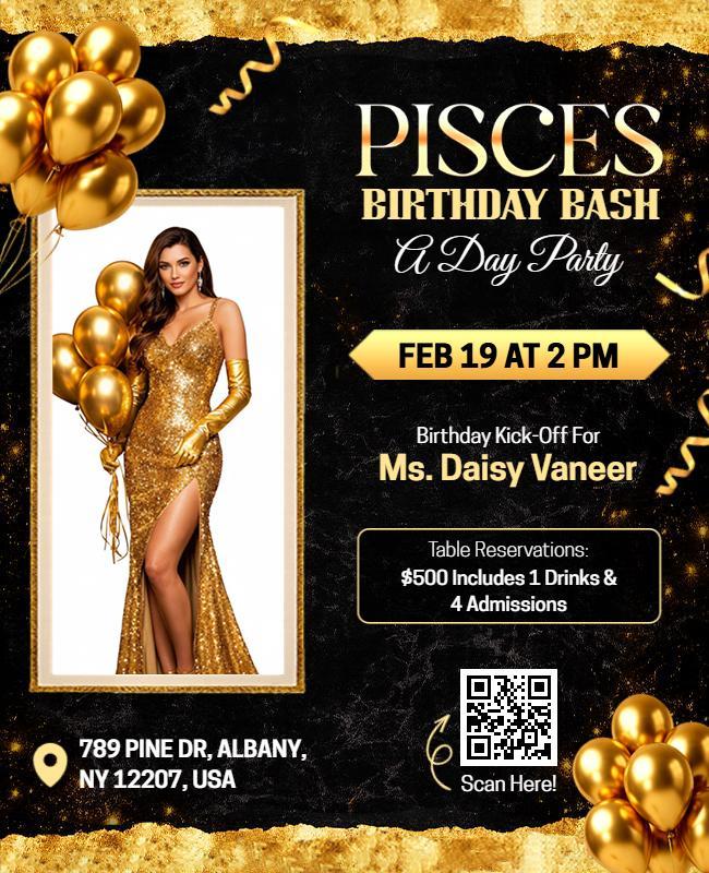 Pisces Birthday Bash Celebration Flyer Template