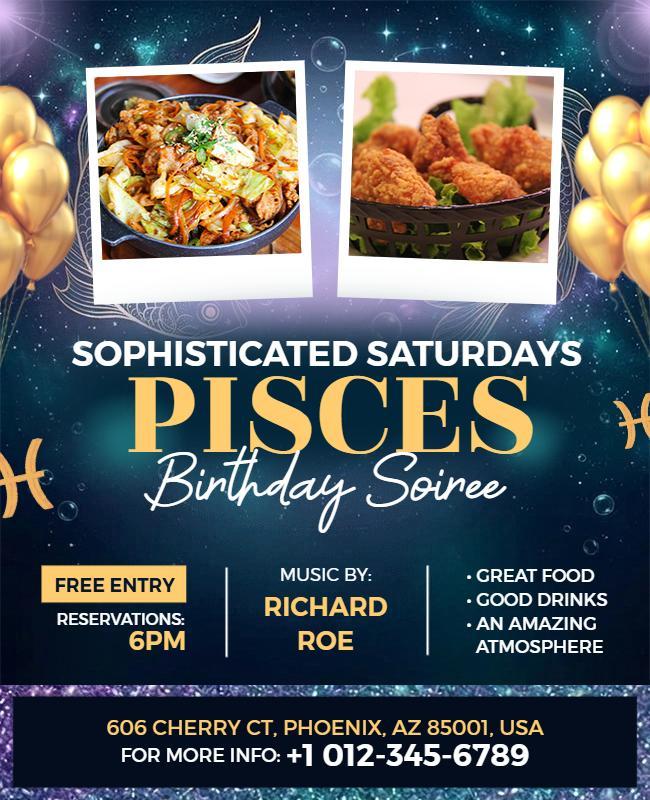 Pisces Birthday Soiree Event Flyer Template