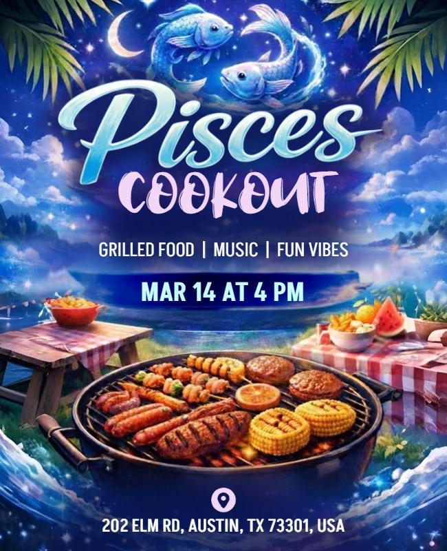 Pisces Cookout Party Flyer Template