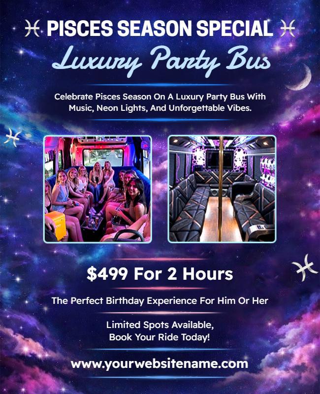 Pisces Season Exclusive Party Bus Ride Poster Template