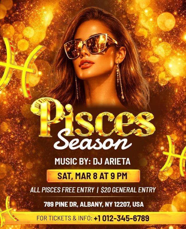 Pisces Season Zodiac Party Flyer Template